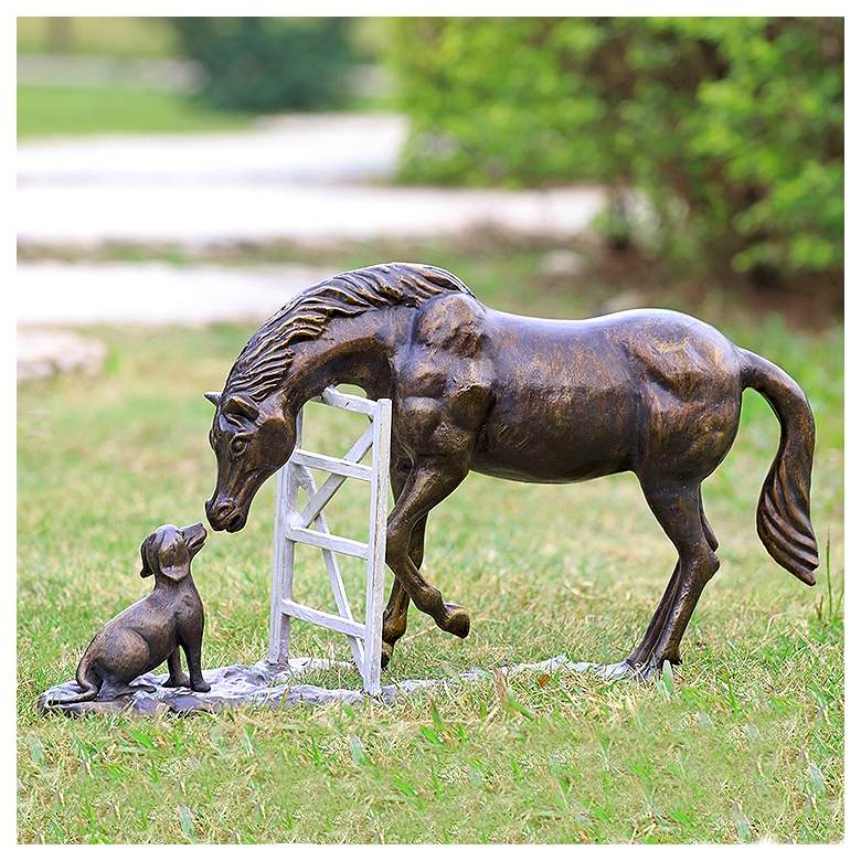 Image 3 Barnyard Pals 25 1/2"W Horse and Dog Aluminum Garden Statue more views