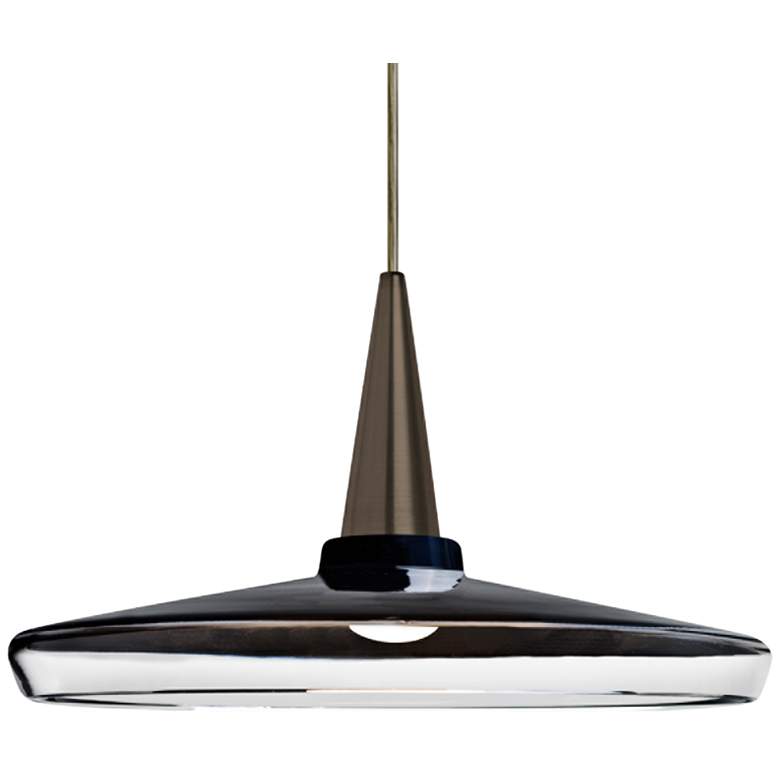 Image 1 Baron 14 13 3/4"W Bronze and Black Glass LED Pendant Light
