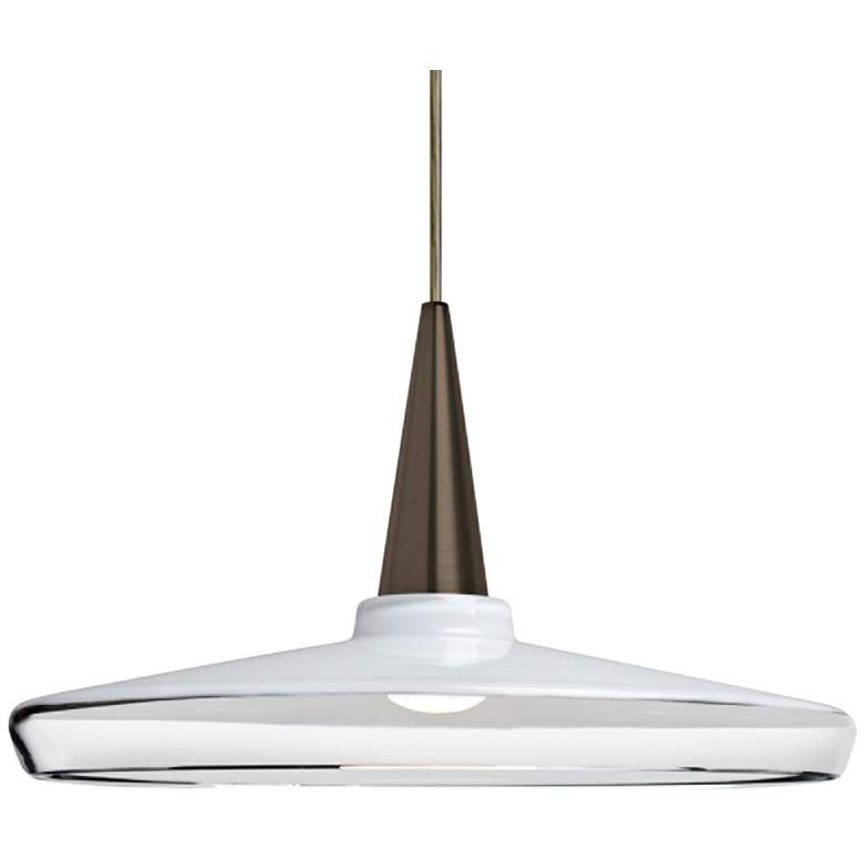 Image 1 Baron 14 13 3/4"W Bronze and White Glass LED Pendant Light