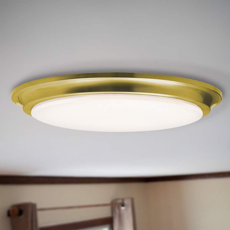 Image 1 Baron 14" Wide Satin Brass LED Flush Mount