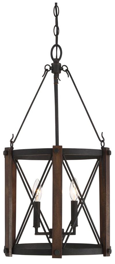 Image Baron 15 1/4" Wide Marcado Black and Wood 3-Light Pendant
