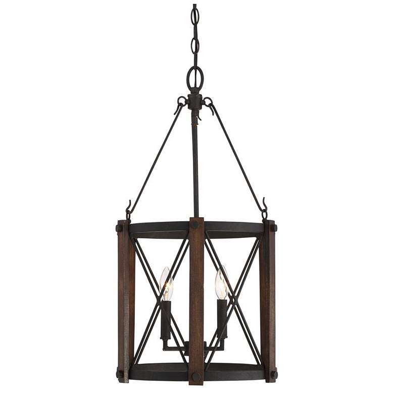 Image 1 Baron 15 1/4" Wide Marcado Black and Wood 3-Light Pendant