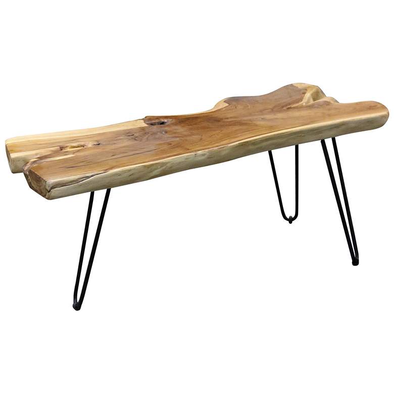 Image 1 Baron 39.5" Wide Natural Teak Wood Coffee Table with Paperclip Legs