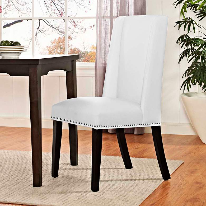 Image 1 Baron White Vinyl and Silver Nailhead Trim Dining Chair