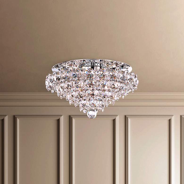 Image 1 Baronet 11"H x 19"W 4-Light Crystal Flush Mount in Polished Stain