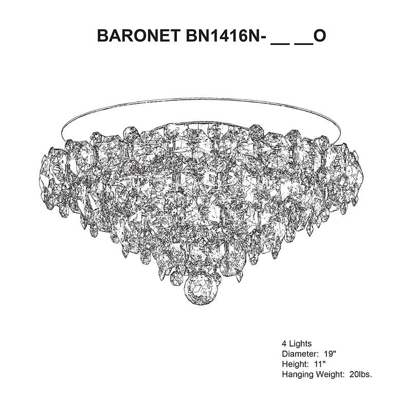 Image 5 Baronet 11"H x 19"W 4-Light Crystal Flush Mount in Polished Stain more views