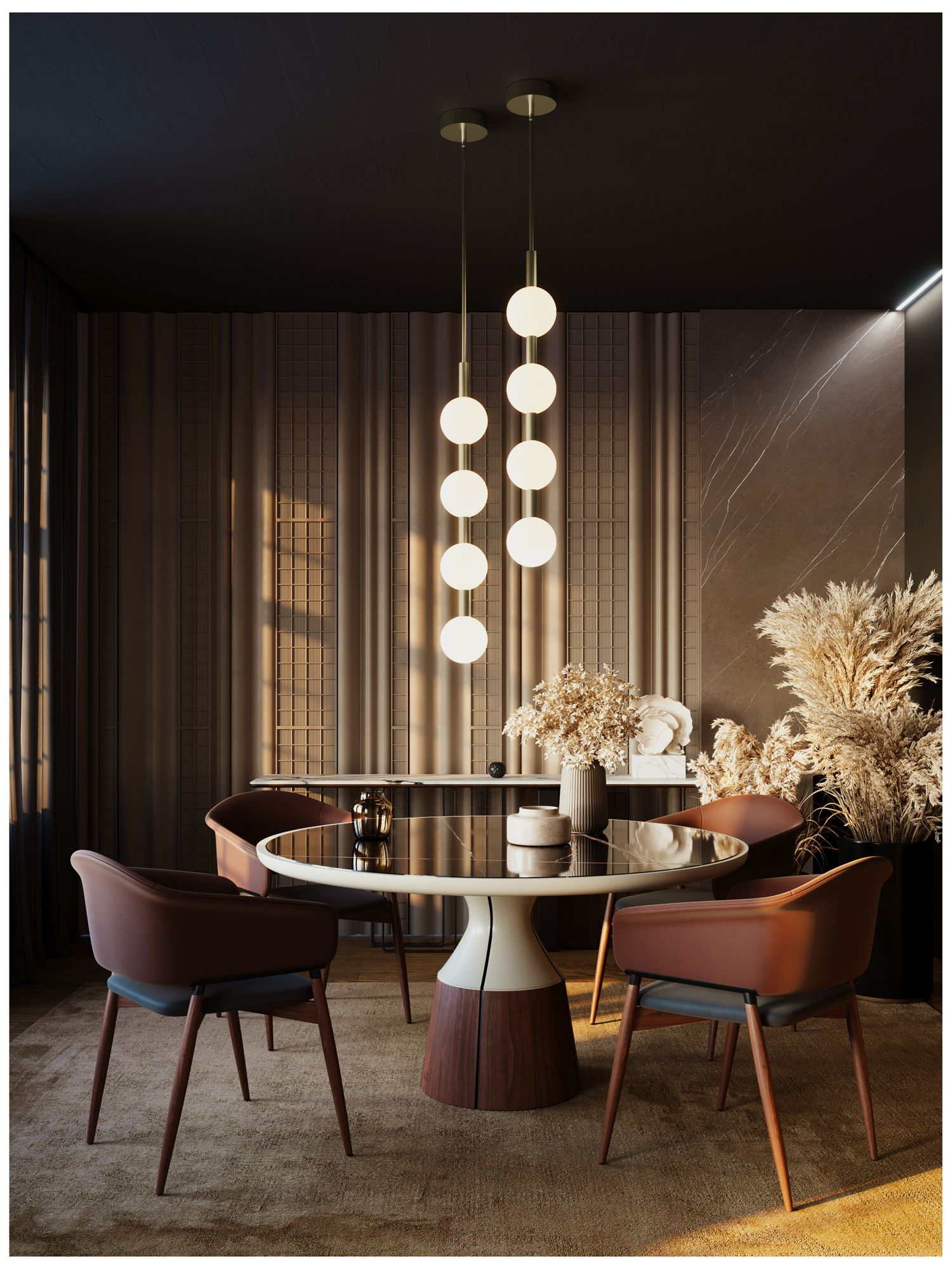 Image 3 Baroque 42" High 4-Light Antique Brass LED Pendant more views