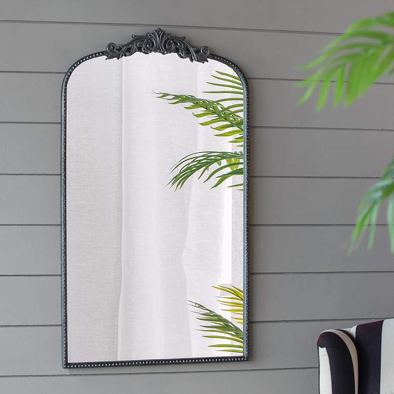 Image 1 Baroque Inspired 24" x 41 3/4" Black Arched Wall Mirror