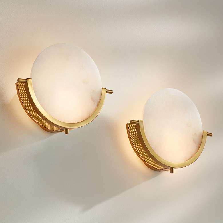 Image 1 Barranco 9 1/2" High Warm Gold Alabaster LED Wall Sconce Set of 2