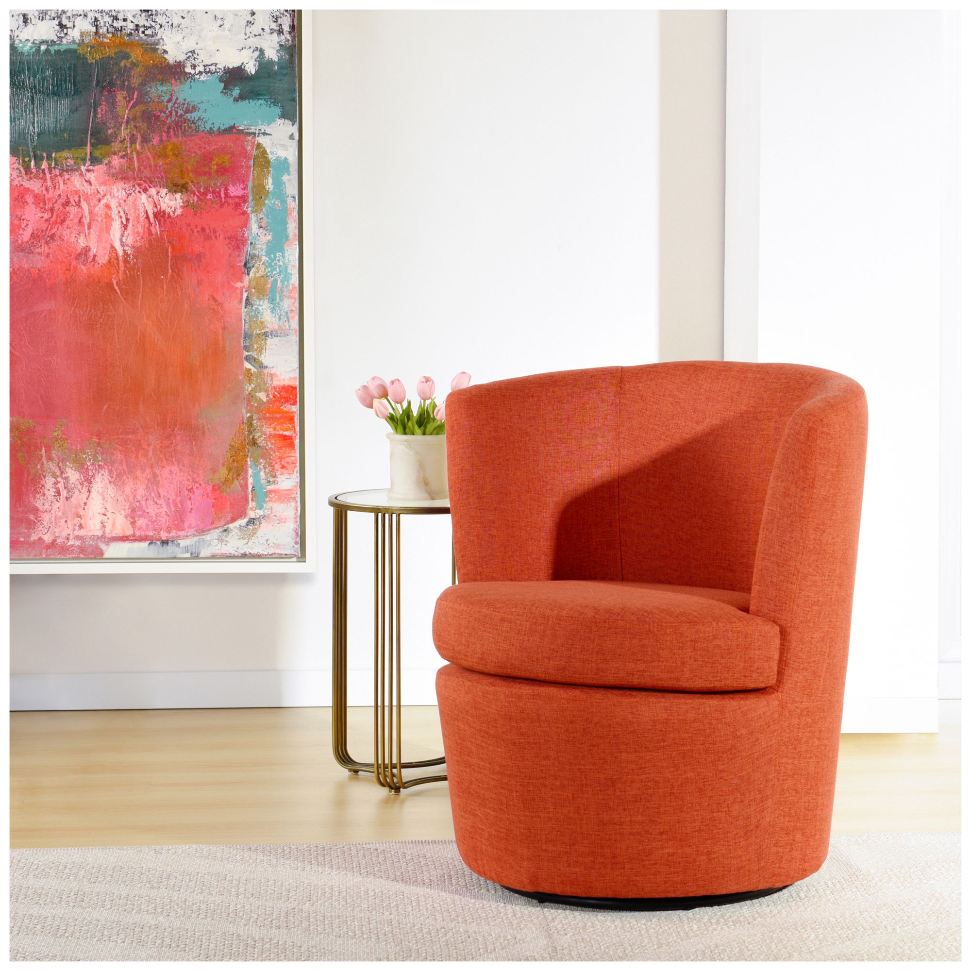 Barrel 28 x 33.5 Orange Red Swivel Accent Chair