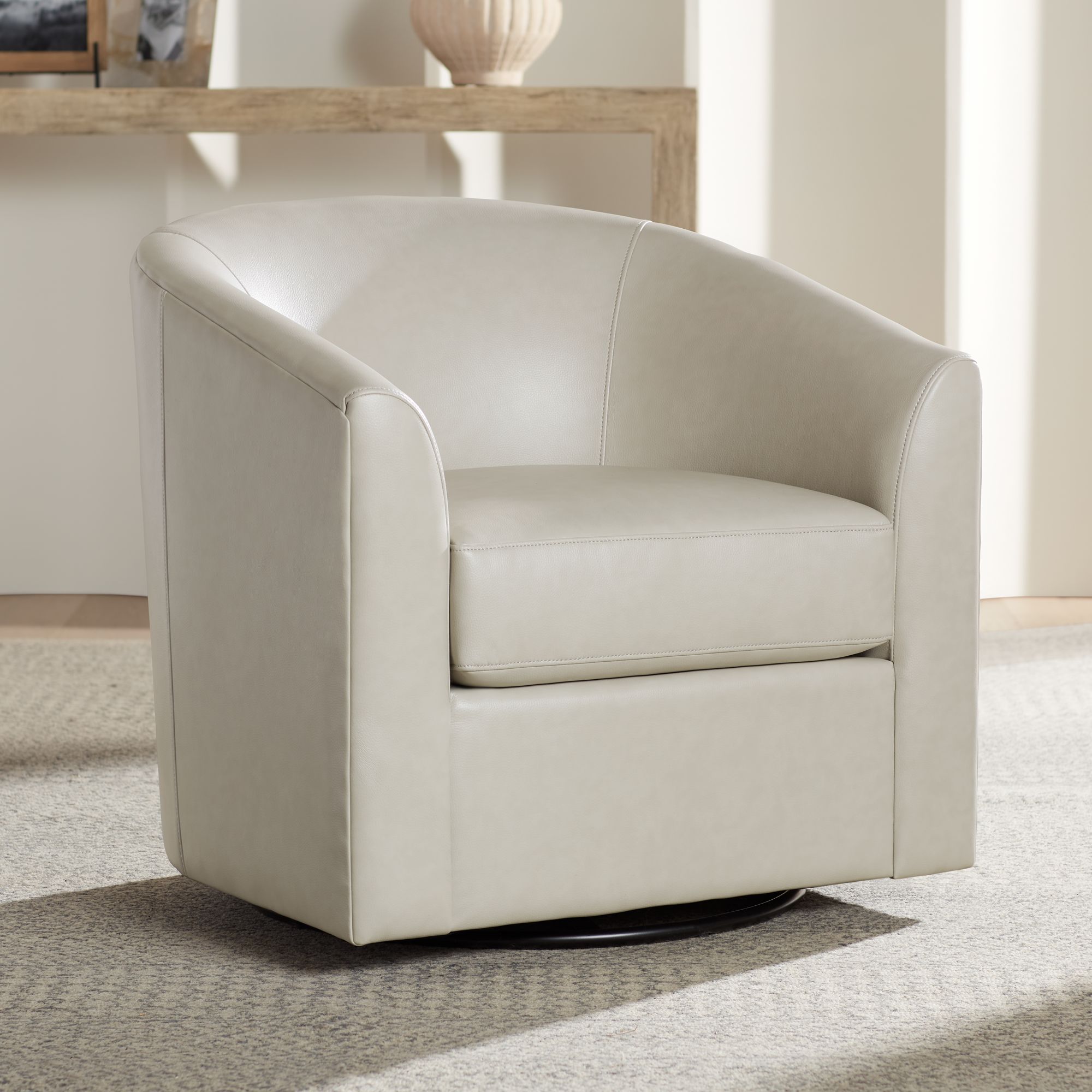 Barrel Crème Faux Leather Swivel Chair - #8962A | Lamps Plus