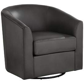 Image2 of Barrel Dark Gray Faux Leather Swivel Chair