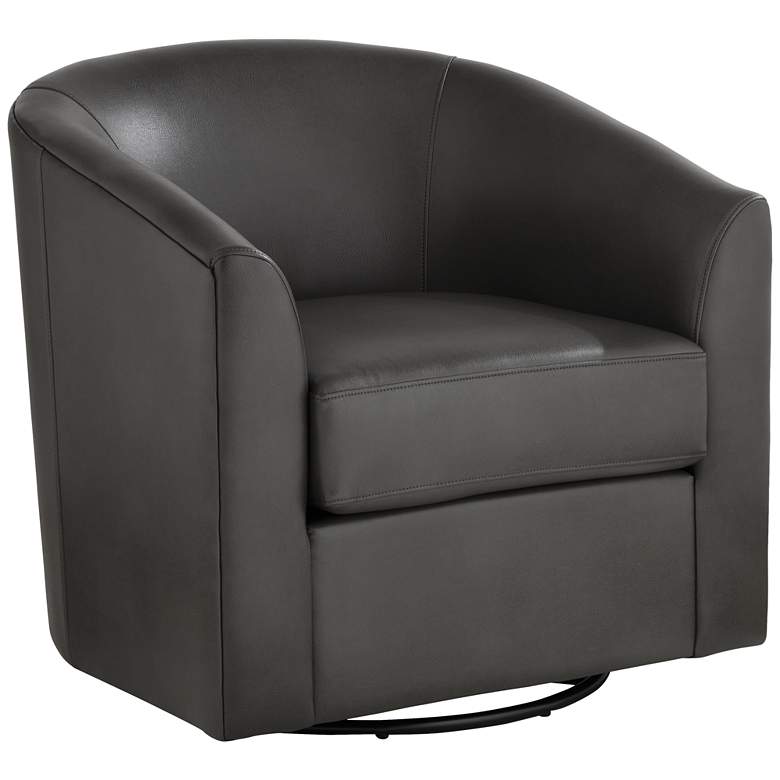 Image 2 Barrel Dark Gray Faux Leather Swivel Chair
