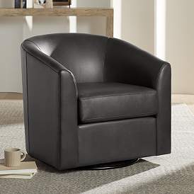 Image1 of Barrel Dark Gray Faux Leather Swivel Chair