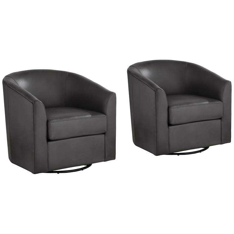 Image 2 Barrel Dark Gray Faux Leather Swivel Occasional Chairs Set of 2
