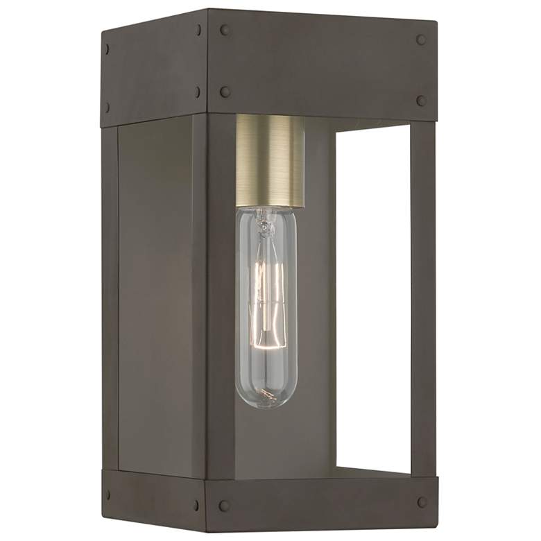 Image 1 Barrett 1 Light Bronze with Antique Brass Candle Outdoor Wall Lantern