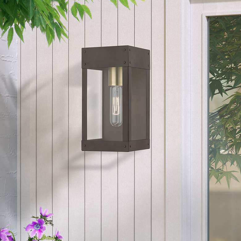 Image 1 Barrett 1 Light Bronze with Antique Brass Candle Outdoor Wall Lantern