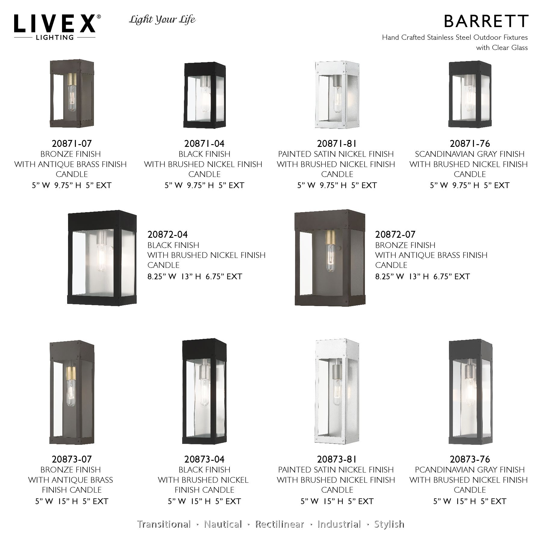 Barrett 1 Light Bronze with Antique Brass Candle Outdoor Wall Lantern