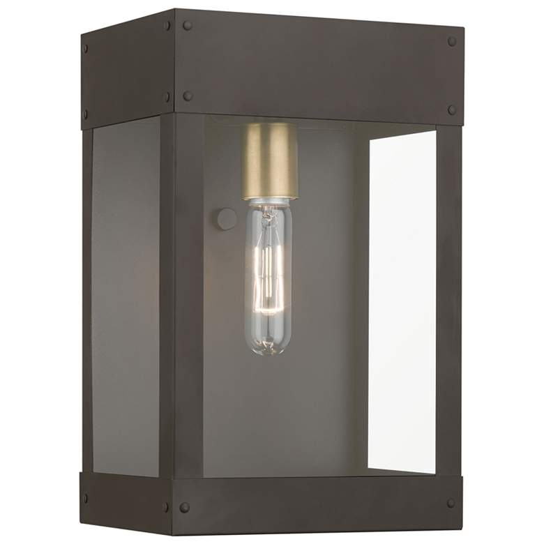 Image 1 Barrett 1 Light Bronze with Antique Brass Candle Outdoor Wall Lantern