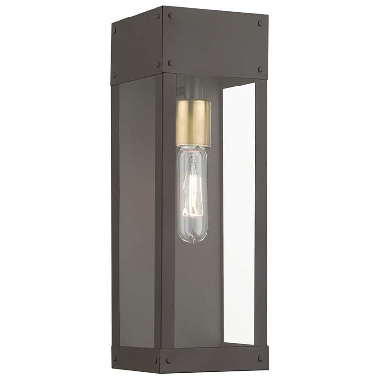 Image 1 Barrett 1 Light Bronze with Antique Brass Candle Outdoor Wall Lantern