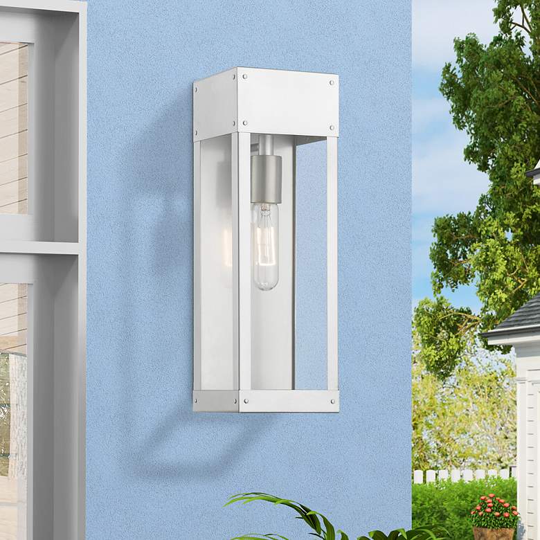 Image 1 Barrett 1 Light Painted Satin Nickel Outdoor Wall Lantern