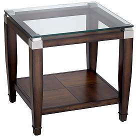 Image2 of Barrett 24" Wide Brown Oak and Clear Glass End Table