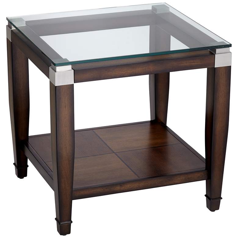 Barrett 24&quot; Wide Brown Oak and Clear Glass End Table