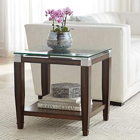 Image1 of Barrett 24" Wide Brown Oak and Clear Glass End Table