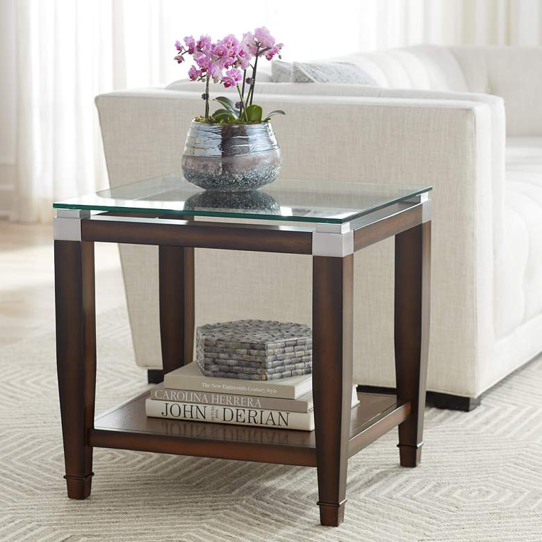Image 1 Barrett 24 inch Wide Brown Oak and Clear Glass End Table