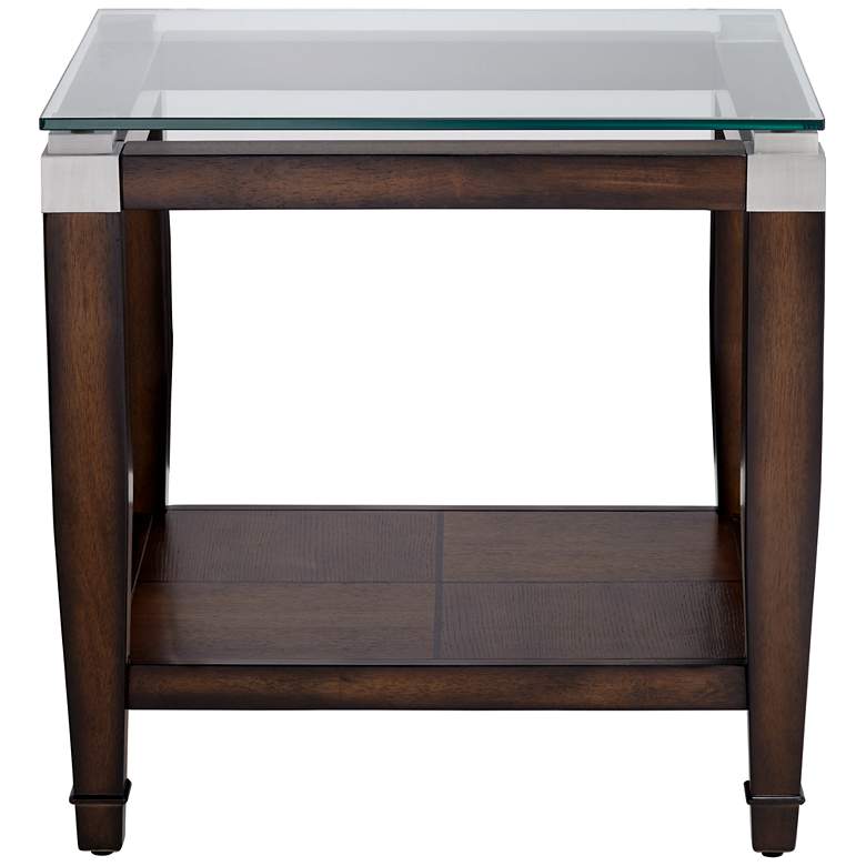 Image 6 Barrett 24" Wide Brown Oak and Clear Glass End Table more views