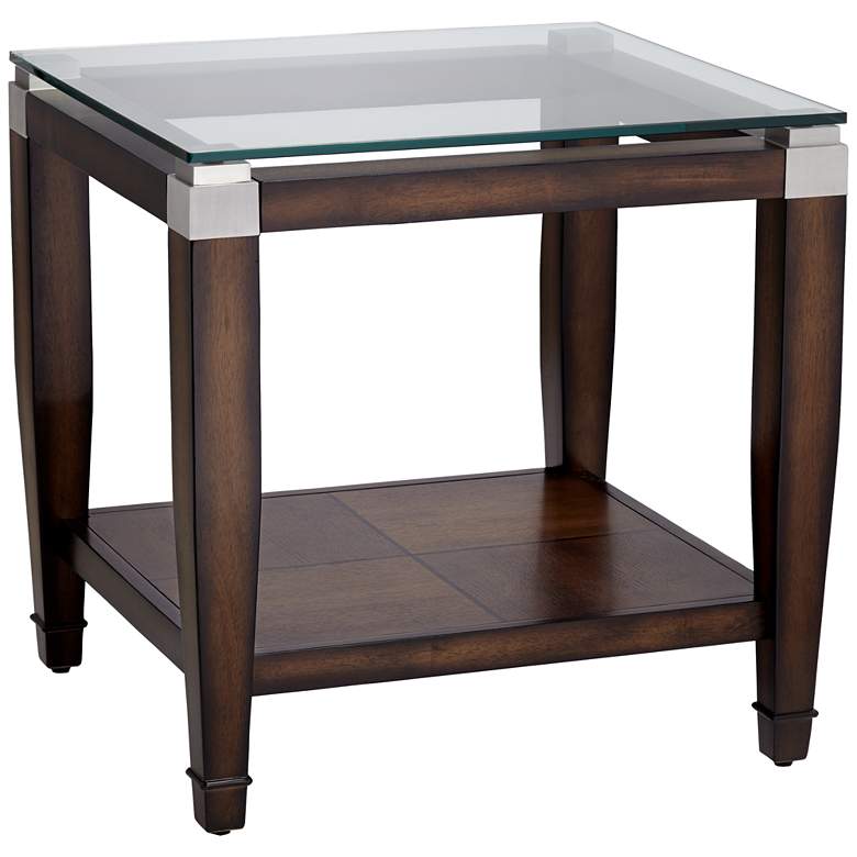 Barrett 24&quot; Wide Brown Oak and Clear Glass End Table more views