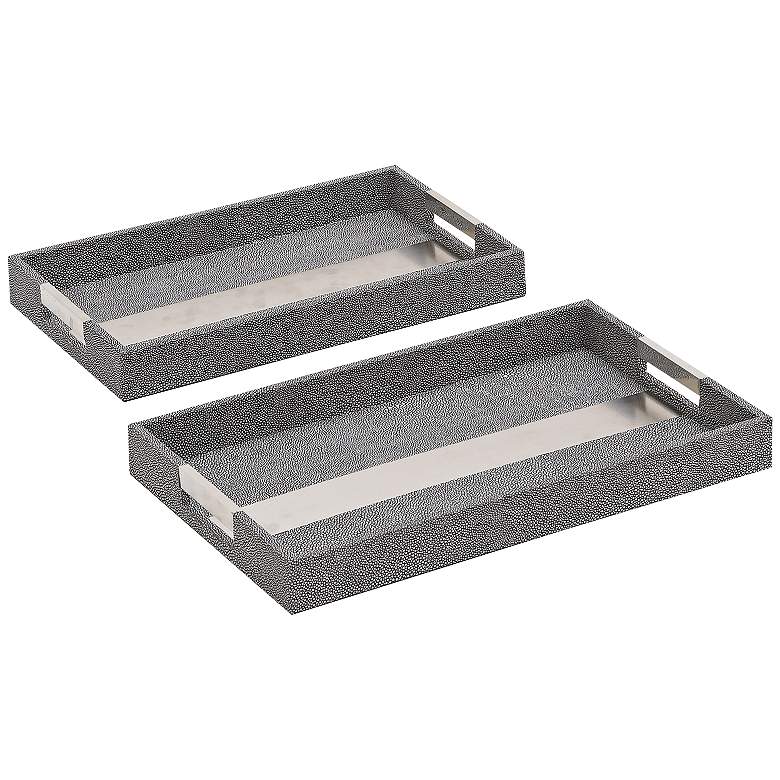 Image 1 Barrett Faux Leather Chrome Accent Tray 2-Piece Set