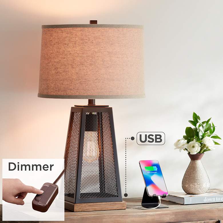 Barris Metal USB Lamp with LED Night Light with Table Top Dimmer