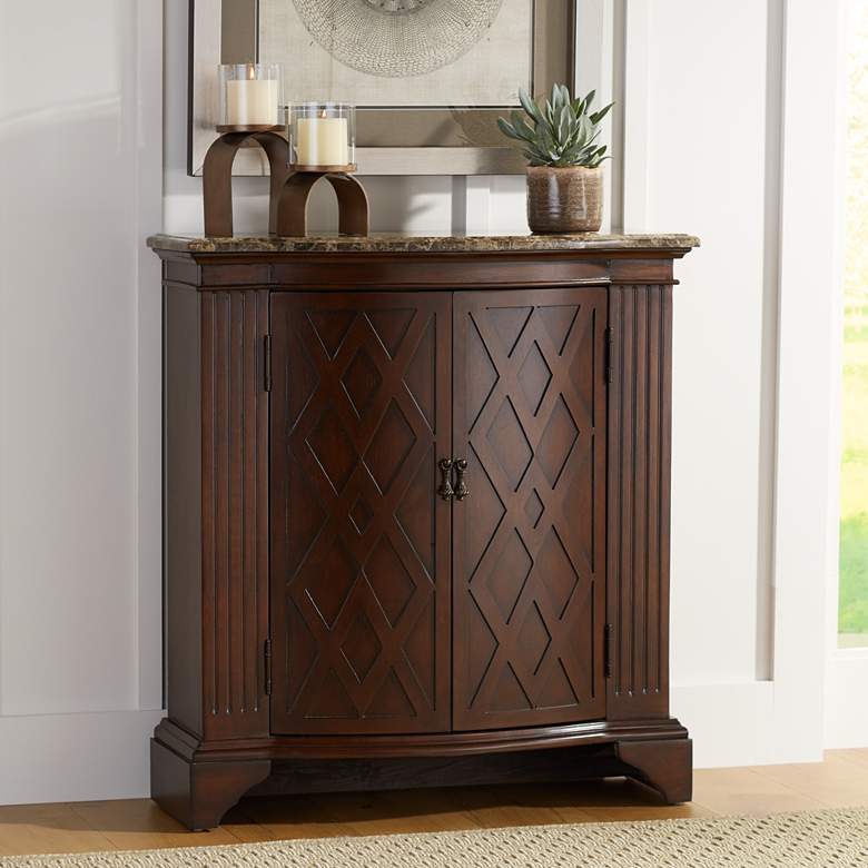 Image 1 Barrister 32" Wide Diamond Doors Marble Top Traditional Storage Chest