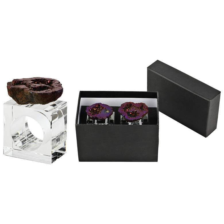 Image 1 Barron Purple Geode and Clear Glass Napkin Ring Set of 2