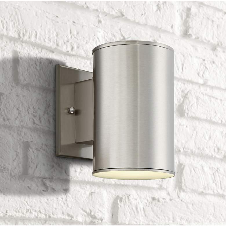 Image 1 Barrow 7" High Satin Platinum LED Outdoor Wall Light