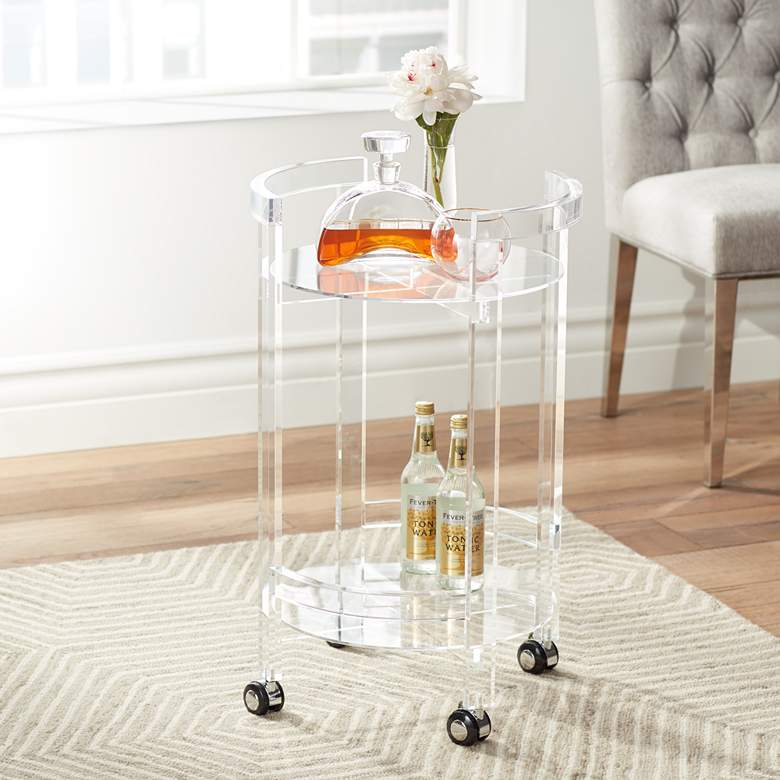 Image 1 Barry 18 inch Wide Clear Acrylic Serving Bar Cart with Wheels
