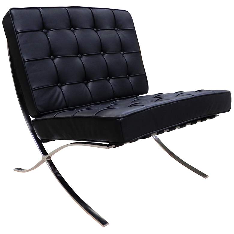 Image 1 Barry Black Leather and Stainless Steel Side Chair