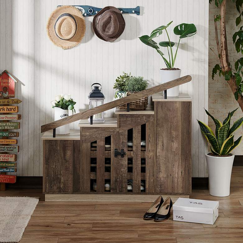 Image 6 Barstead 45 1/2" Wide Reclaimed Oak Staircase Shoe Cabinet more views