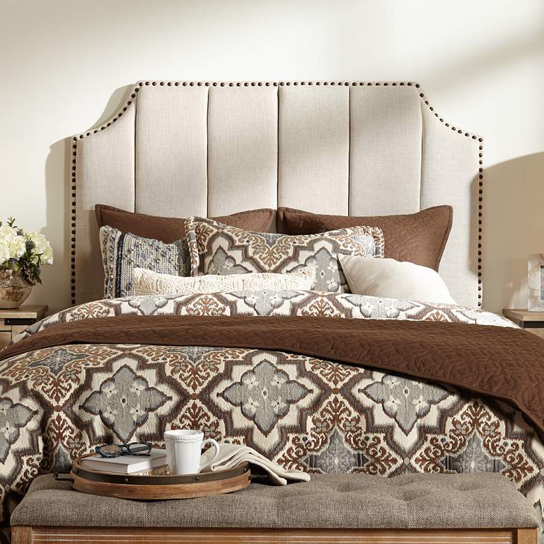 Image 1 Barthen Oatmeal Tufted Queen Size Hanging Headboard