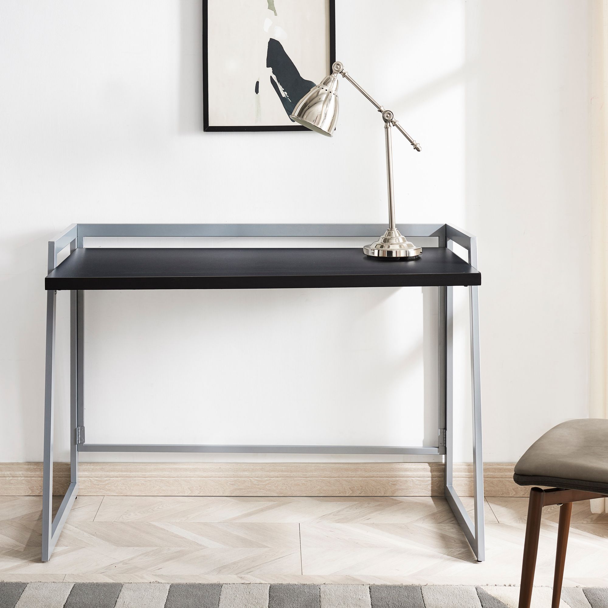 Bartina 48" Wide Black Nickel Rectangular Folding Desk