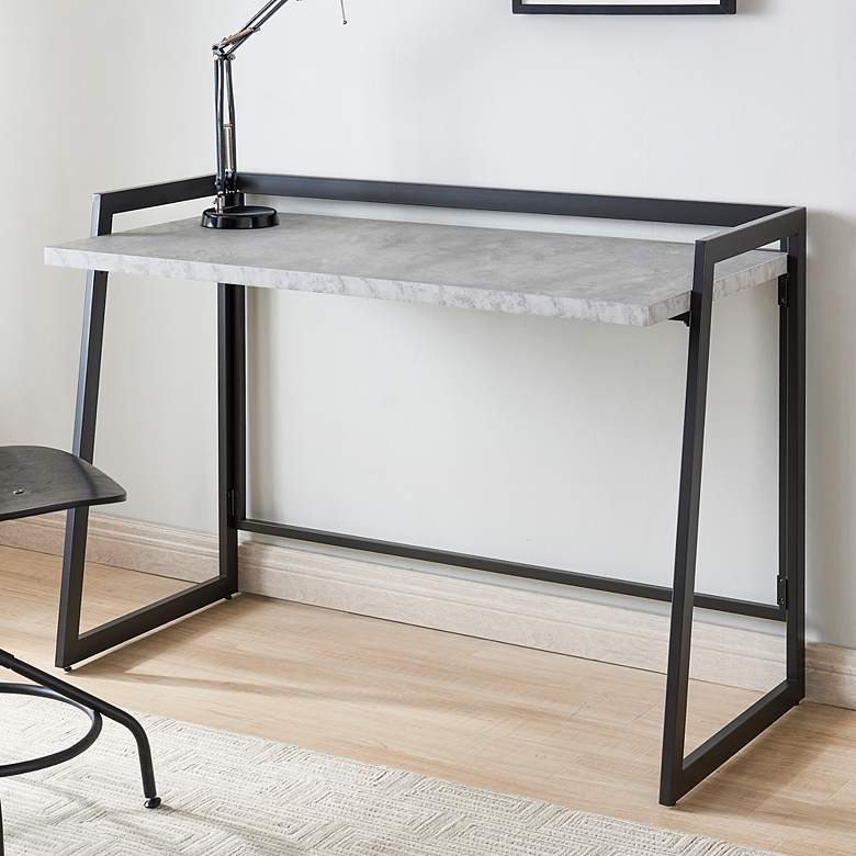 Image 1 Bartina 48 inch Wide Faux Concrete Gunmetal Folding Desk