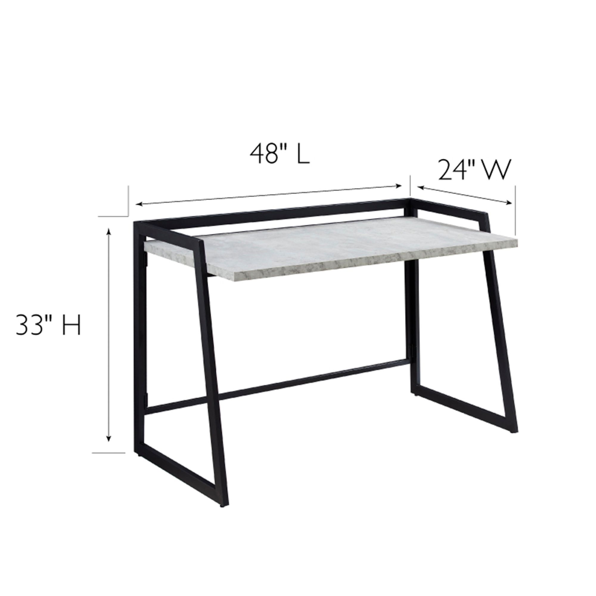 Bartina 48" Wide Faux Concrete Gunmetal Folding Desk
