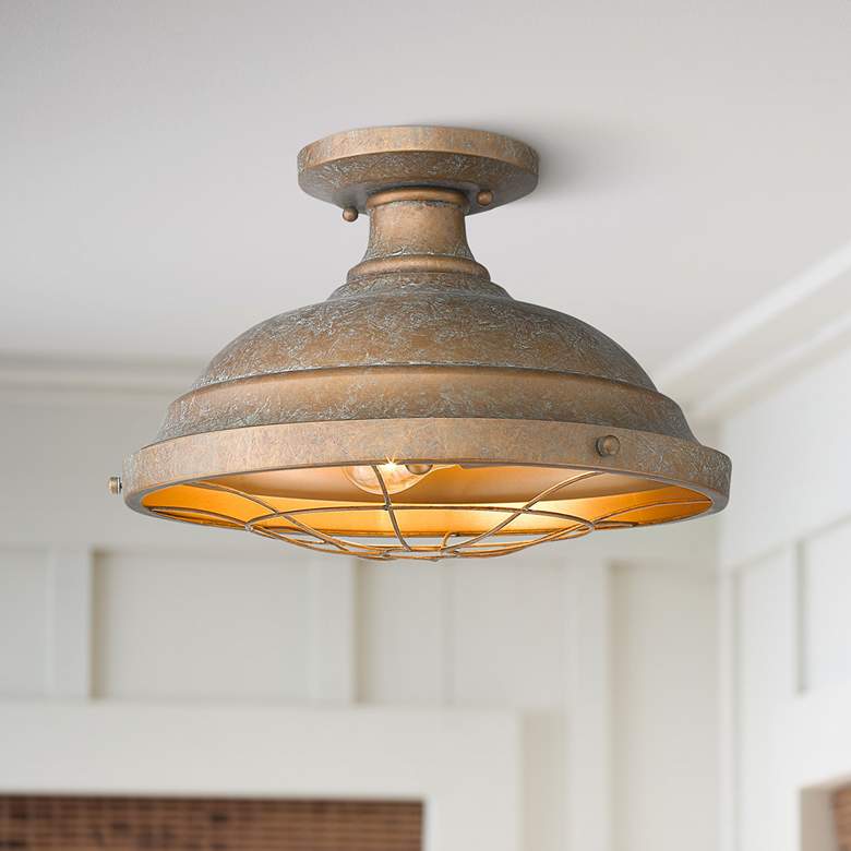 Image 1 Bartlett 14 inch Wide Copper Patina Semi-Flush Ceiling Light