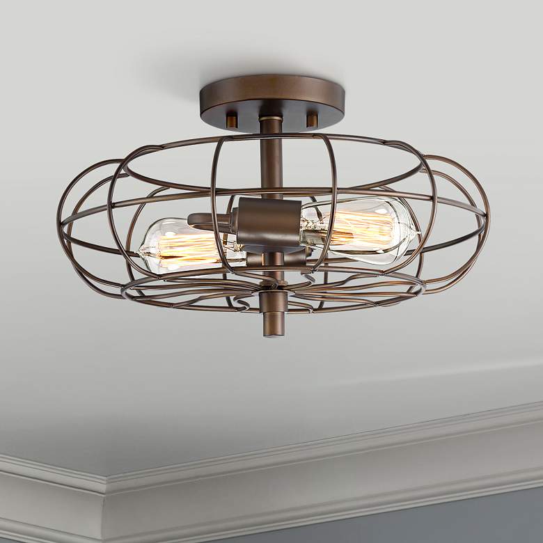 Image 1 Bartley 14 3/4 inch Wide Oil Rubbed Bronze 2-Light Ceiling Light