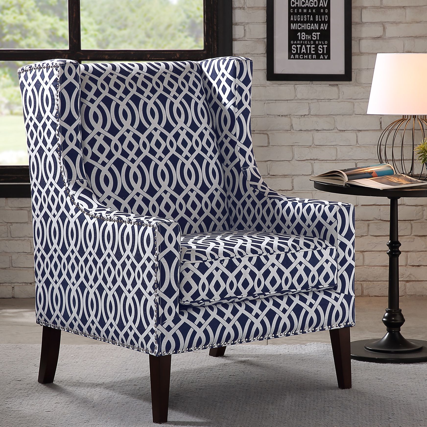 navy print chair