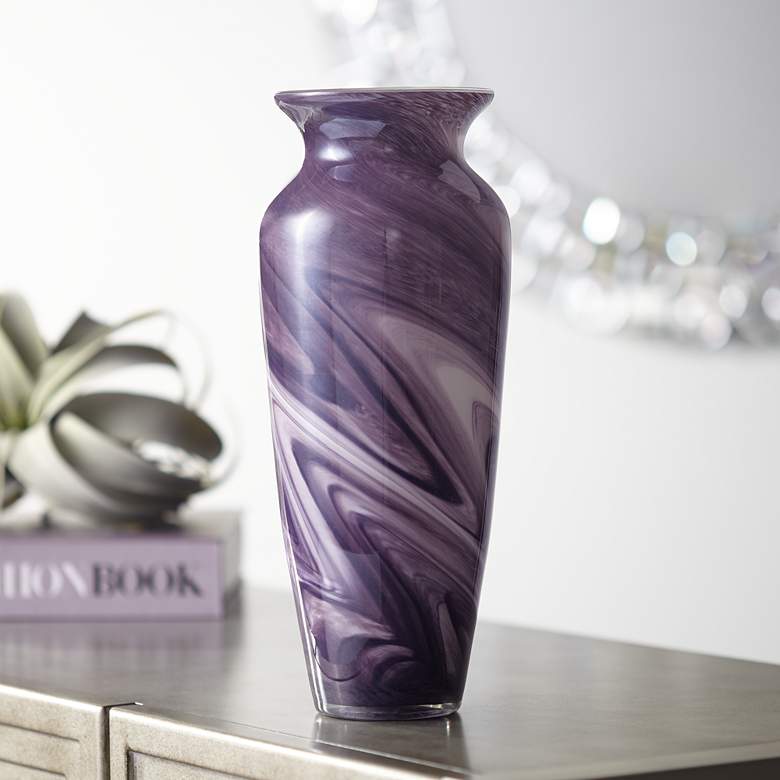 Image 1 Barton Purple Swirl 12 1/2 inch High Medium Glass Vase