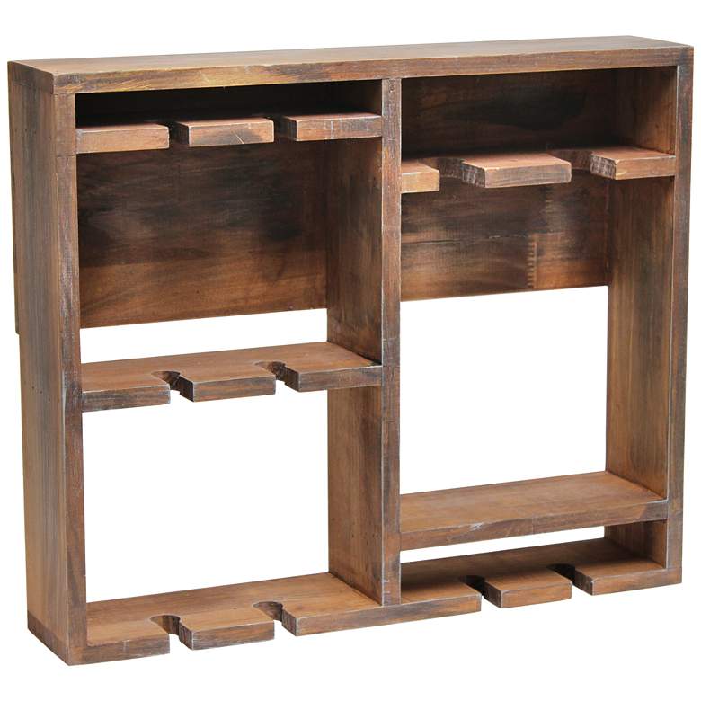 Image 2 Bartow Restored Wood Wine Rack Shelf with Glass Holder