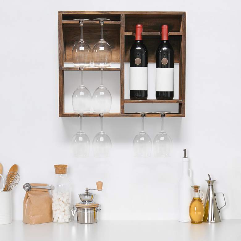 Image 1 Bartow Restored Wood Wine Rack Shelf with Glass Holder