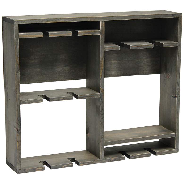 Image 2 Bartow Rustic Gray Wood Wine Rack Shelf with Glass Holder